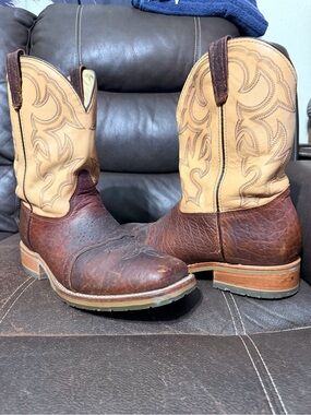 Men's Two-Tone Brown & Tan Western Work Boots 13 2E
